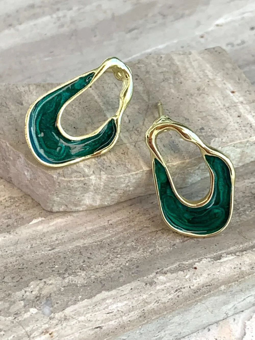 NEW~ Anthropologie Irregular Front Facing Green Hoop Earrings
